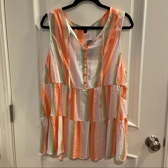 NWT torrid Striped Tiered Tank - Size 1 (14/16) - Orange/Peach/White - Picture 7 of 9